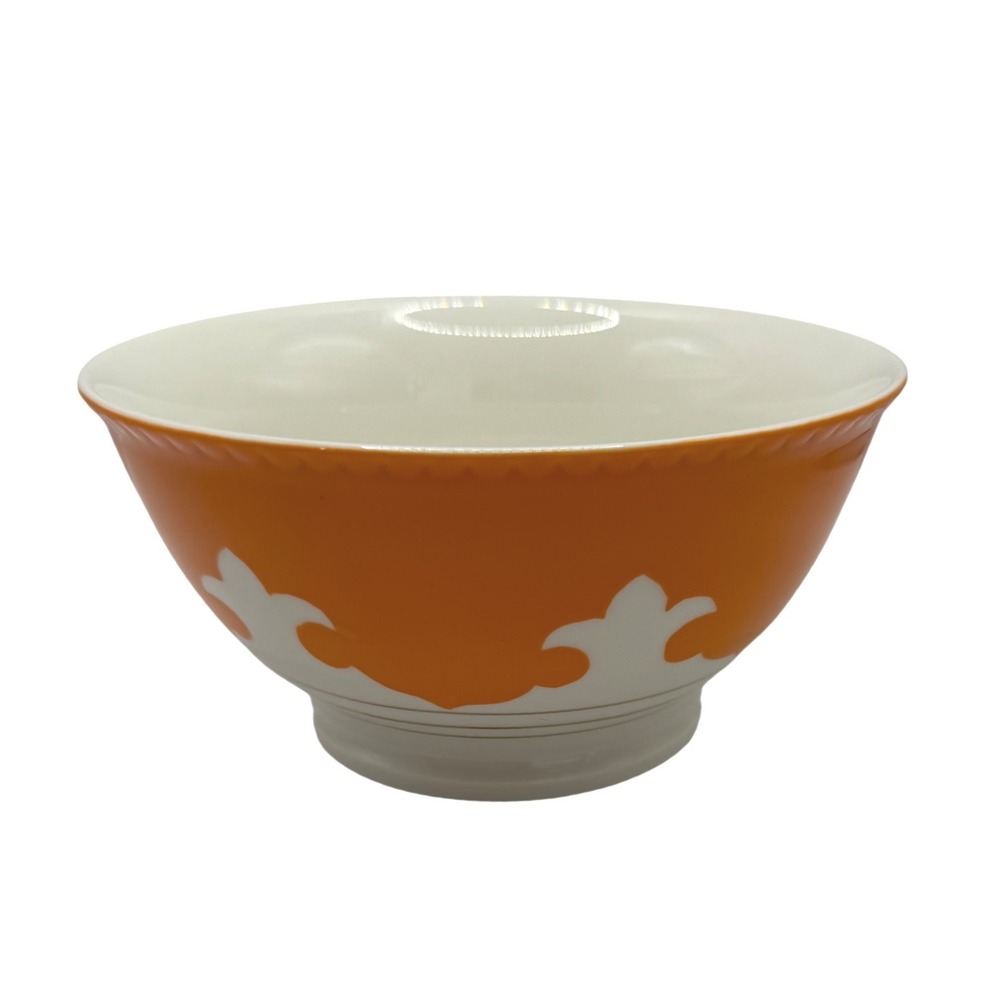 Anthropologie Orange White Scalloped Bowl Gold Trim Serving Bowl‎ Made in China